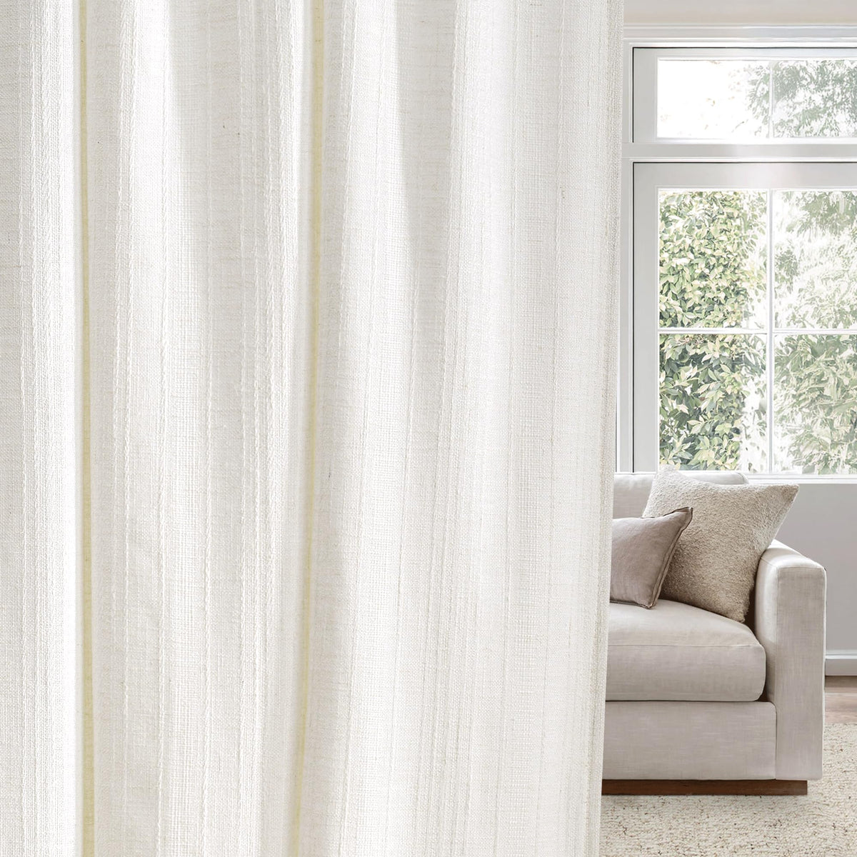 NICETOWN Flax Sheer Linen Curtains for Living Room 95 inch Long 2 Panels, Rod Pocket & Back Tab Semi Sheer Drapes Privacy Added with Light Filtering for Bedroom/Living Room, Natural, W55 x L95