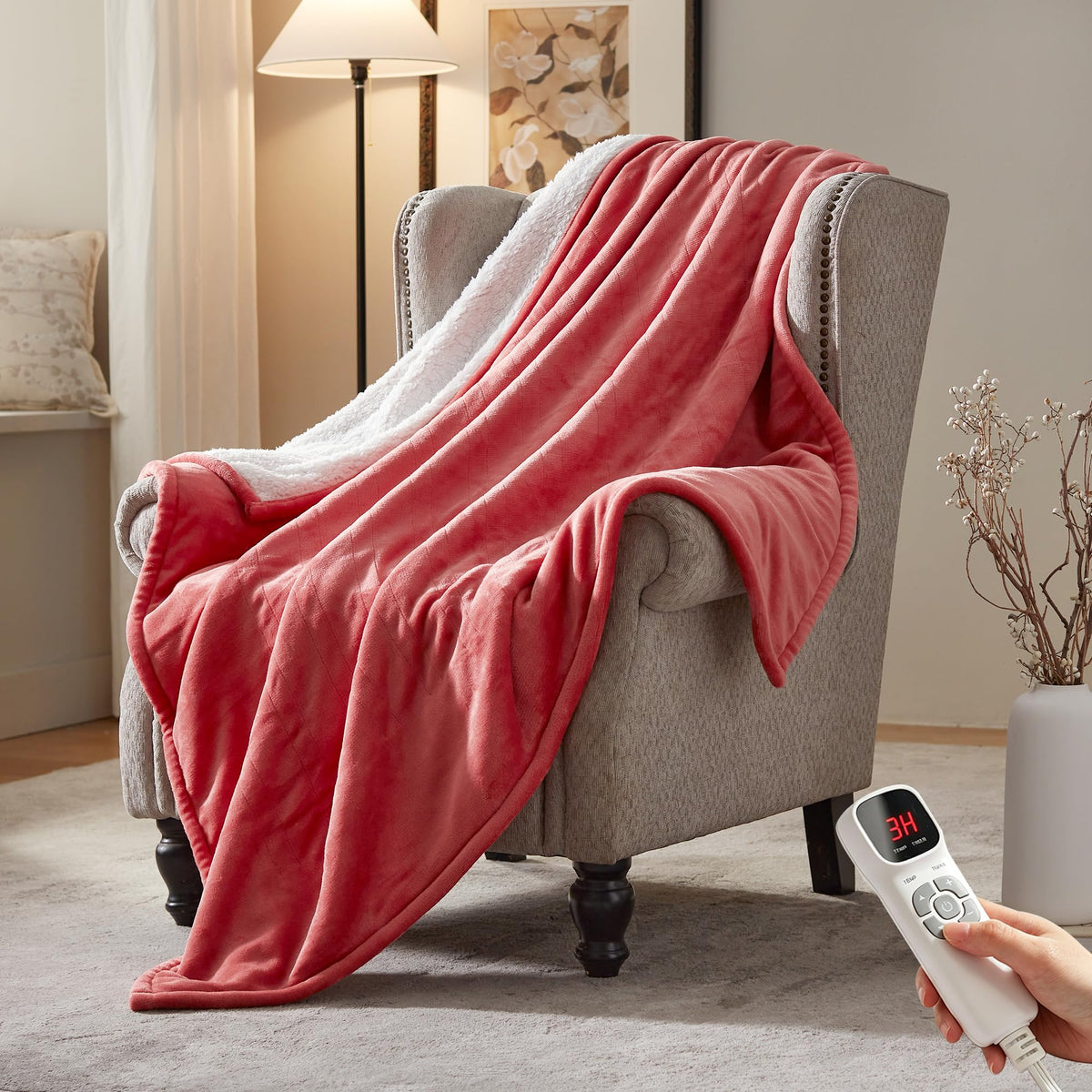 Electric Heated Blanket,50"x60" Heating Throw Flannel London Grey