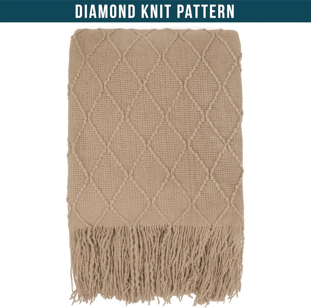 PAVILIA Tan Taupe Knit Throw Blanket, Soft Knitted Farmhouse, 50x60