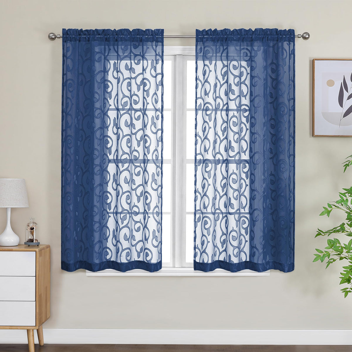 OWENIE Furman Ivory Sheer Curtains 84 inches Long for Bedroom Living Room 2 Panels Set, Jacquard Clip Light Filtering Semi Sheer Curtain Rod Pocket Window Drapes, 2 Pcs Each 40 W 84 L