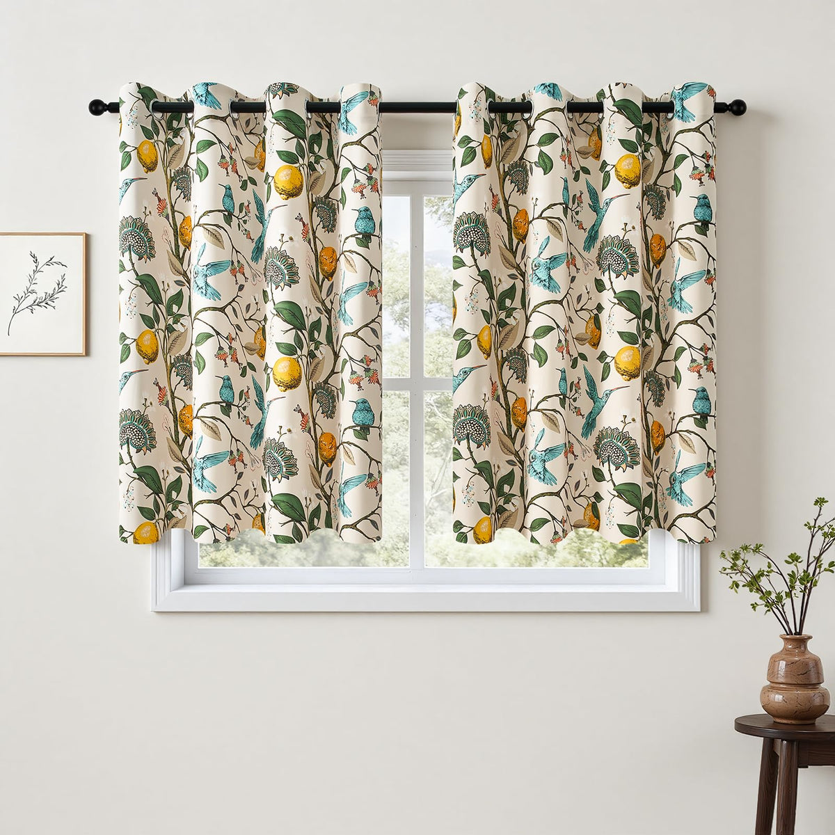 Topfinel Mustard Yellow Vintage Curtains & Drapes 84 Inches Long, Grommet Luxury Whimsical Floral Lemon Hummingbird Patterned Waverly Mid Century Colorful Blackout Drapes for Living Room Bedroom