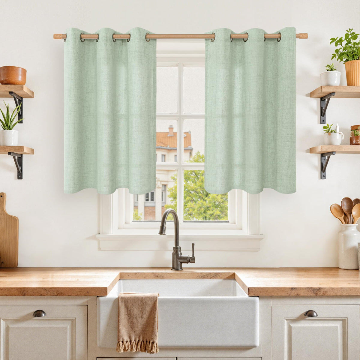 YoungsTex Linen Semi Sheer Curtains 63 Inch Length, Light Filtering Drapes