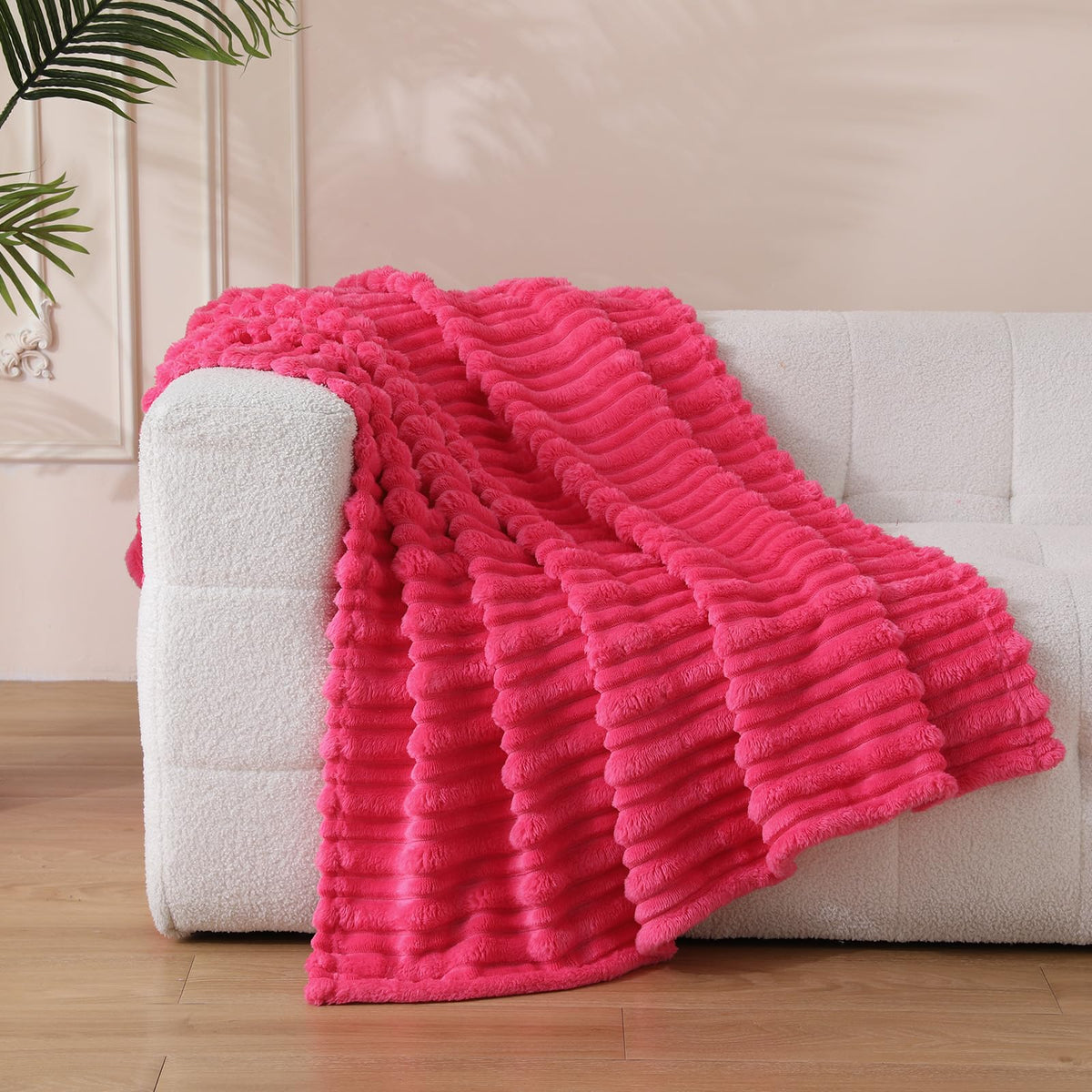 Puncuntex Burnt Orange Soft Throw Blanket 50"×60" for Couch Cozy 3D Striped