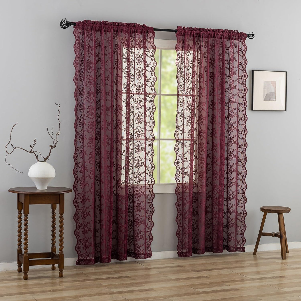 YJ YANJUN Vintage Lace Curtains 84 Inches Long-Victorian Floral Pattern Ivory Sheer Curtain Panels for Living Room Bedroom French Door, Light Filtering Drapes, 2 Panels 52W x 84L Cream