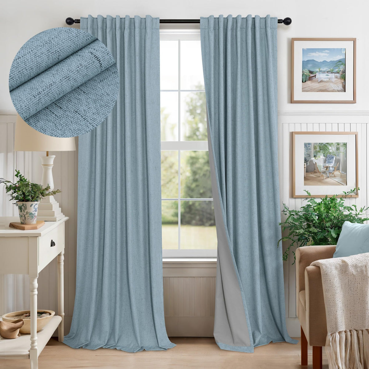 100% Blackout Curtains 84 Inch Length 2 Panels Set Neutral Boho Linen Farmhouse for Bedroom Windows Living Room Darkening Thermal Insulated Drapes Natural Cream Ivory 7ft Long Back Tab Pleated Pocket