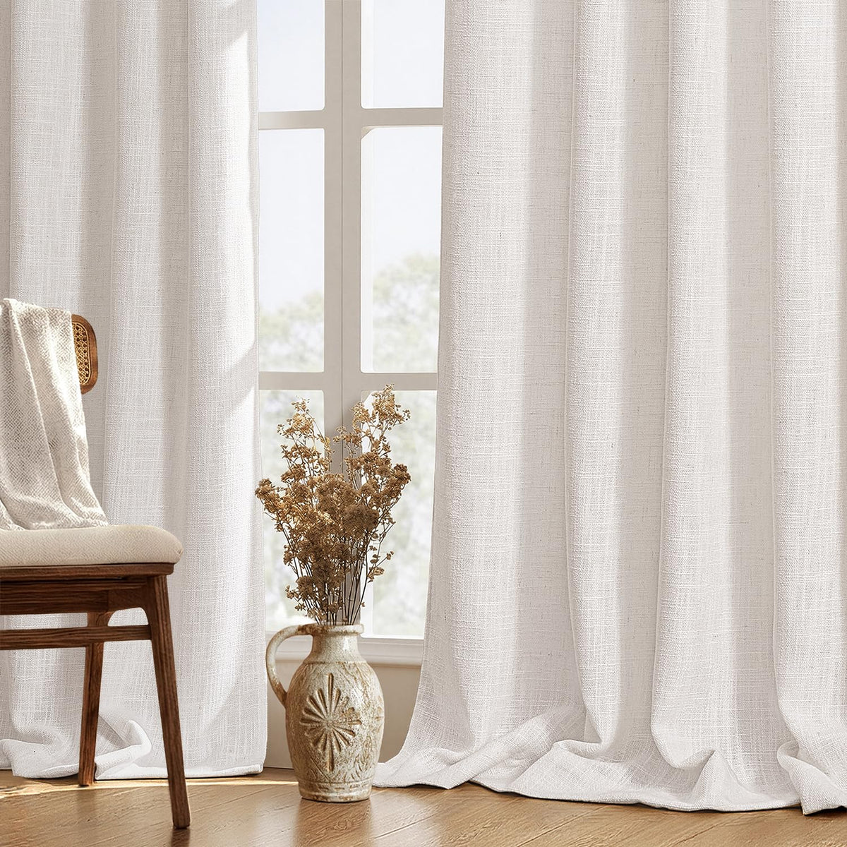MIULEE Thick Linen Curtains, 42Wx72L, Light Blue Semi Sheer Linen Textured