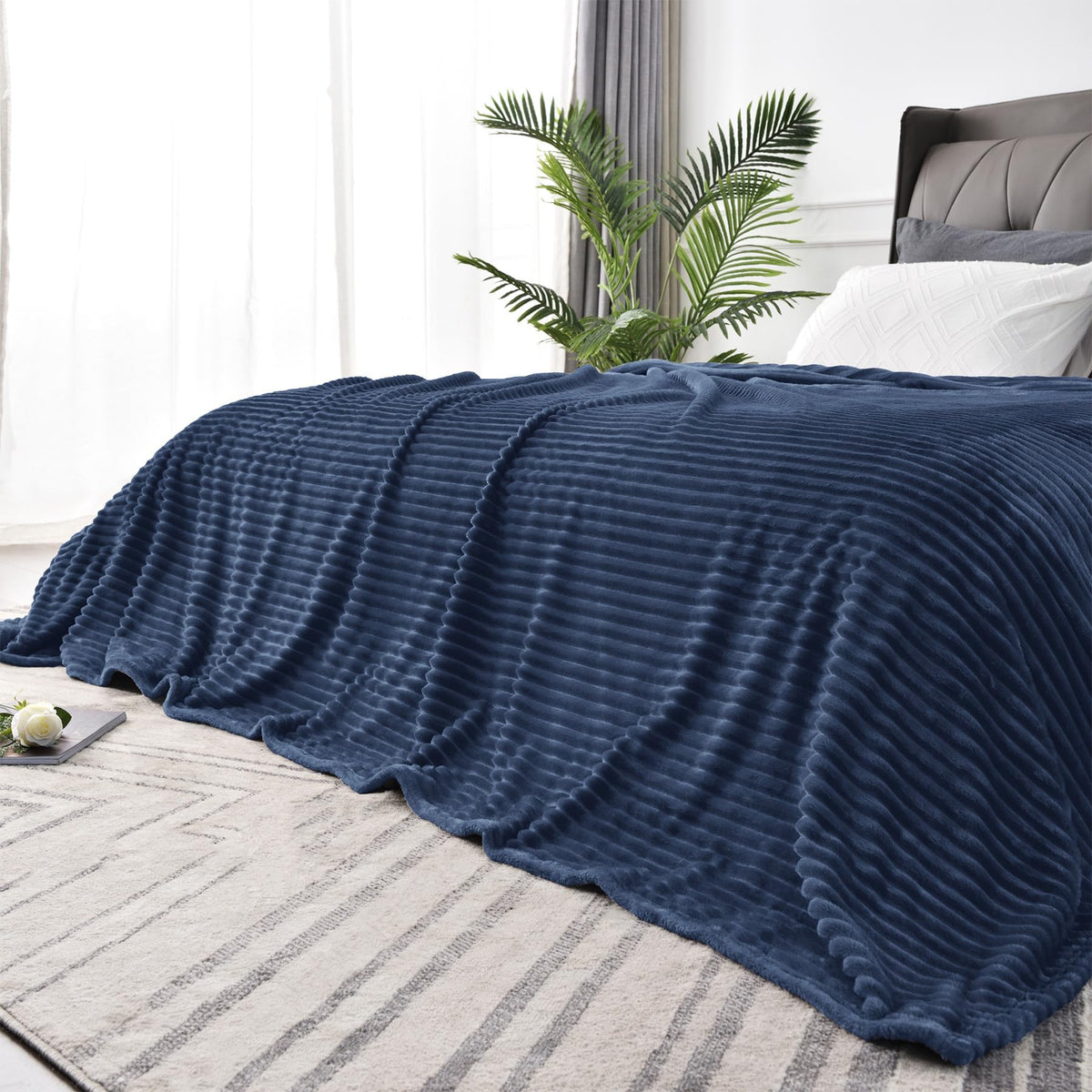 BEDELITE 3D Ribbed Jacquard Pink Fleece Throw Blanket for Couch, 50x60 Inch