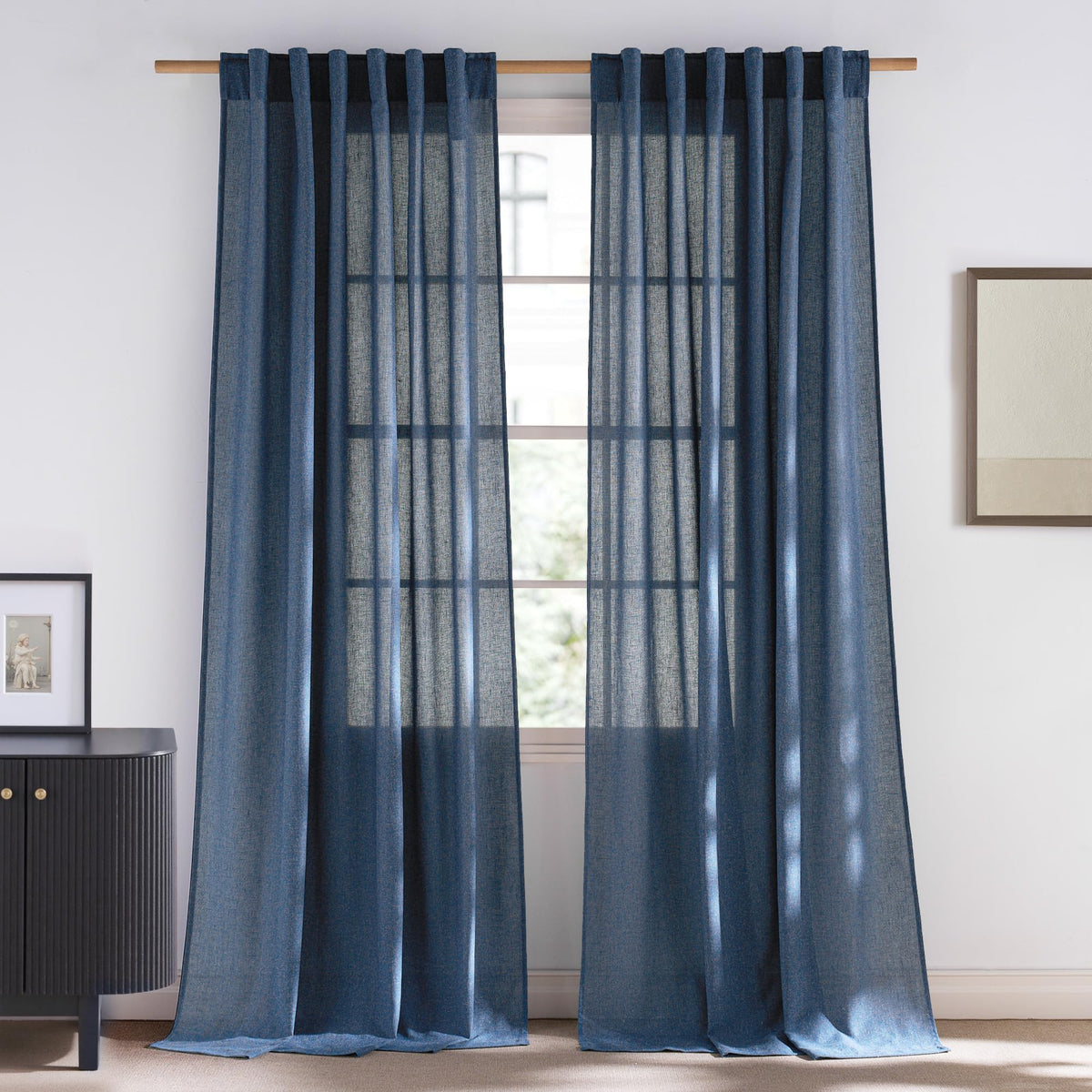 NICETOWN Flax Sheer Linen Curtains for Living Room 95 inch Long 2 Panels, Rod Pocket & Back Tab Semi Sheer Drapes Privacy Added with Light Filtering for Bedroom/Living Room, Natural, W55 x L95