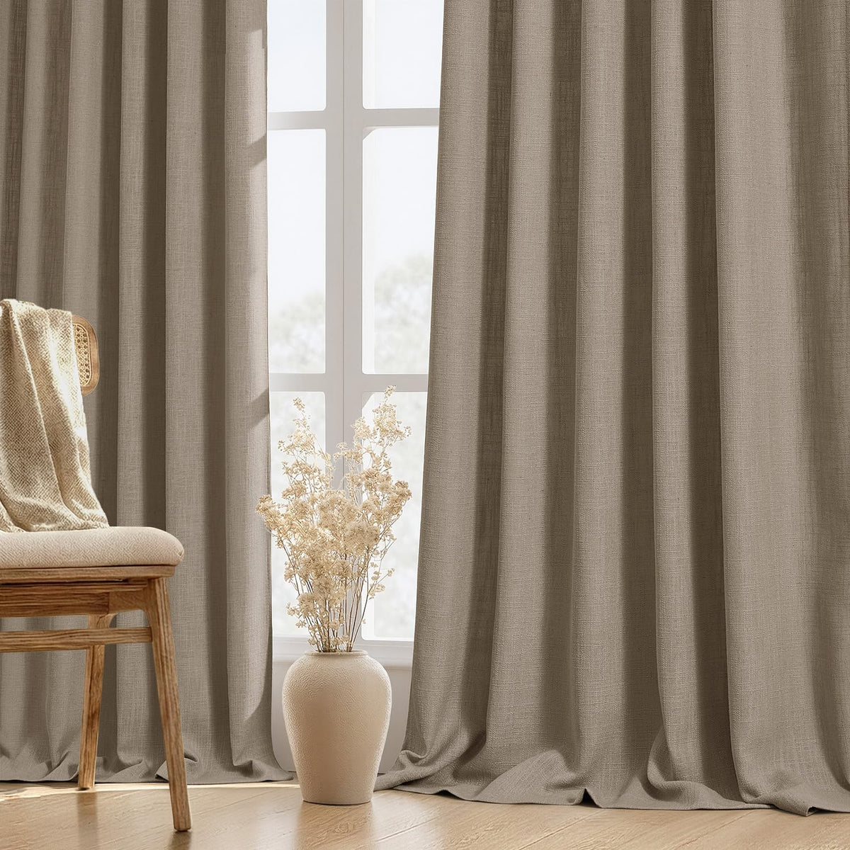 MIULEE Thick Linen Curtains, 42Wx72L, Light Blue Semi Sheer Linen Textured
