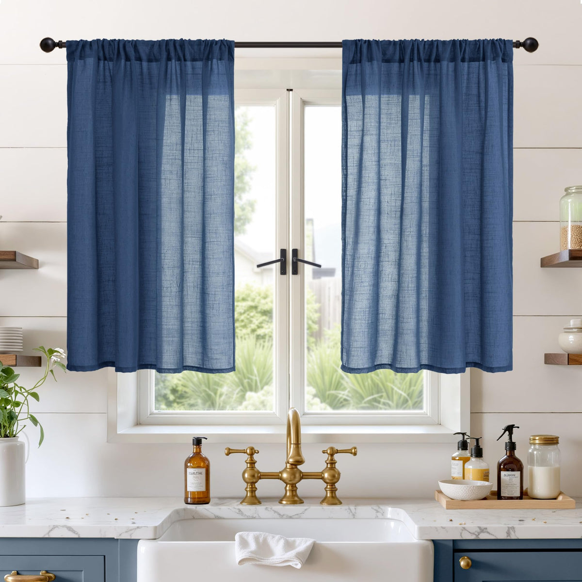 BGment Tan Linen Curtains 84 Inch Length 2 Panels Burlap Semi Sheer Drapes