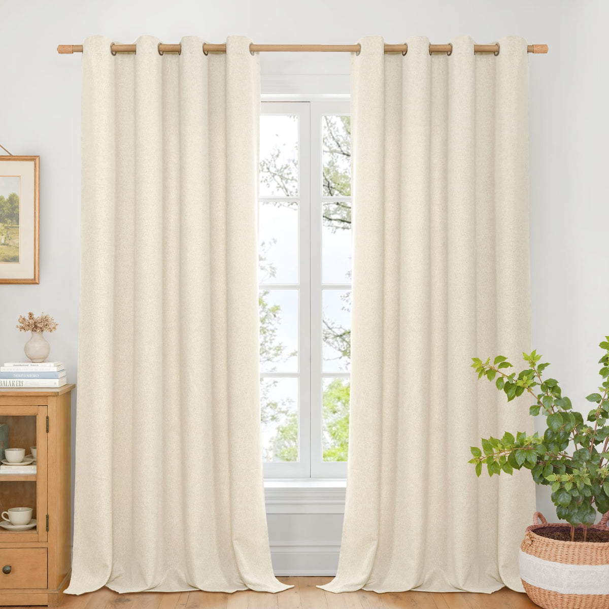 BGment Oatmeal Linen Curtains for Living Room 95 Inch Length 2 Panels Set, Privacy Drapes Light Filtering with Grommet for Farmhouse Bedroom No See Through, Each 52 Inch Wide