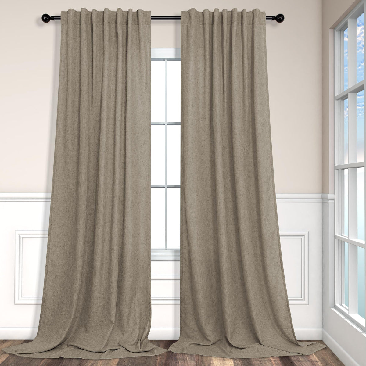 Natural Linen Back Tab Curtains 84 Inch Length for Living Room 2 Panel Pocket Drape Light Filtering Semi Sheer Neutral Country Rustic Farmhouse Boho Curtain Bedroom Muslin Look Ivory Cream Colored