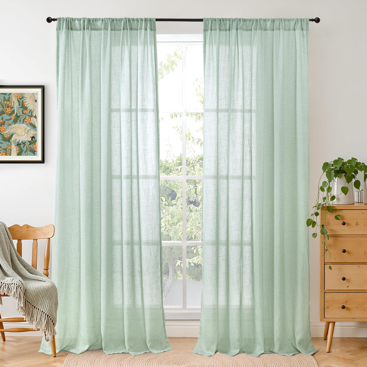 BGment Tan Linen Curtains 84 Inch Length 2 Panels Burlap Semi Sheer Drapes