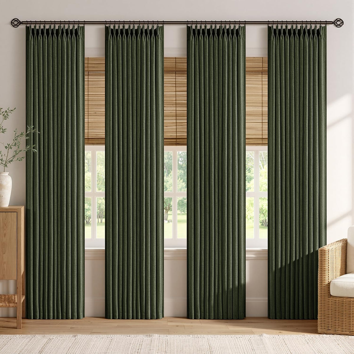 MIULEE 4 Panels Set Pinch Pleated Linen Curtains 90 Inches Long Natural