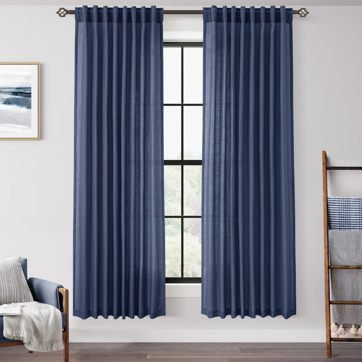 96 inch Long Linen Curtains 2 Panels for Living Room Back Tab Cream Ivory Light Filtering Semi Sheer Curtain 96 inches Long Boho Farmhouse Rustic Linen Drapes Floor to Ceiling Length 8 FT
