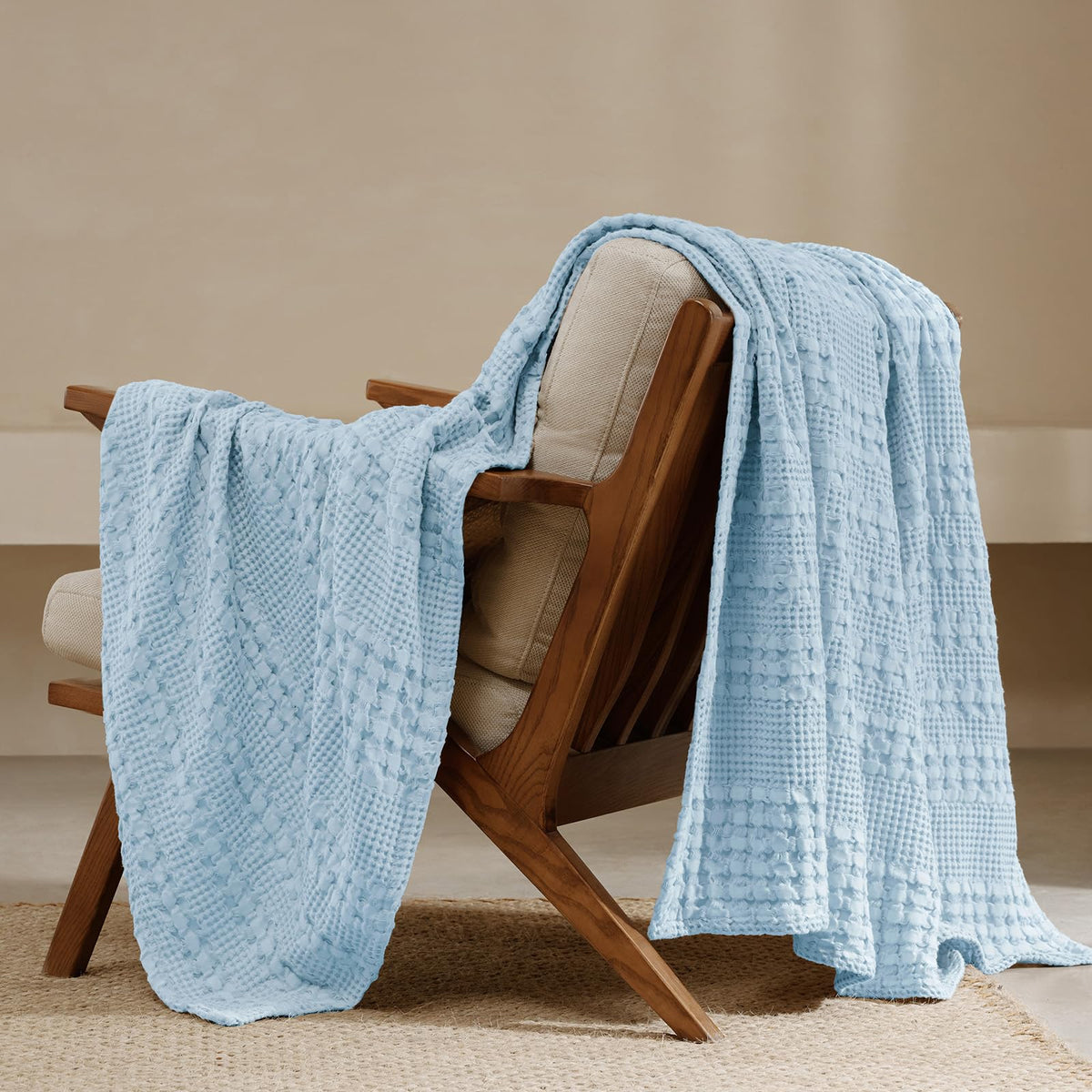 PHF Lightweight 100% Cotton Waffle Throw Blanket for Couch, Light Taupe