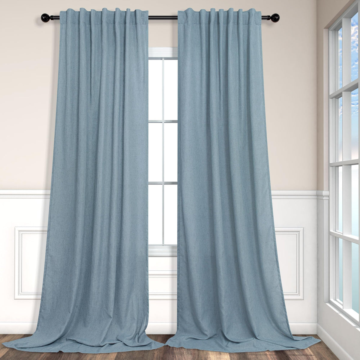 Natural Linen Back Tab Curtains 84 Inch Length for Living Room 2 Panel Pocket Drape Light Filtering Semi Sheer Neutral Country Rustic Farmhouse Boho Curtain Bedroom Muslin Look Ivory Cream Colored