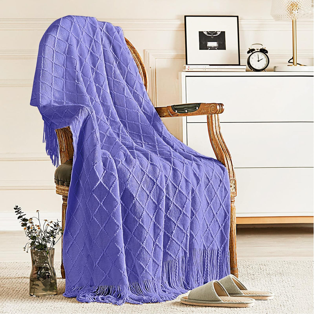 inhand Off White Knitted Throw Blanket for Couch and Bed, 50"x60"