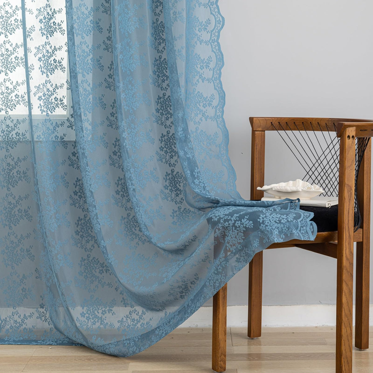 YJ YANJUN Vintage Lace Curtains 84 Inches Long-Victorian Floral Pattern Ivory Sheer Curtain Panels for Living Room Bedroom French Door, Light Filtering Drapes, 2 Panels 52W x 84L Cream