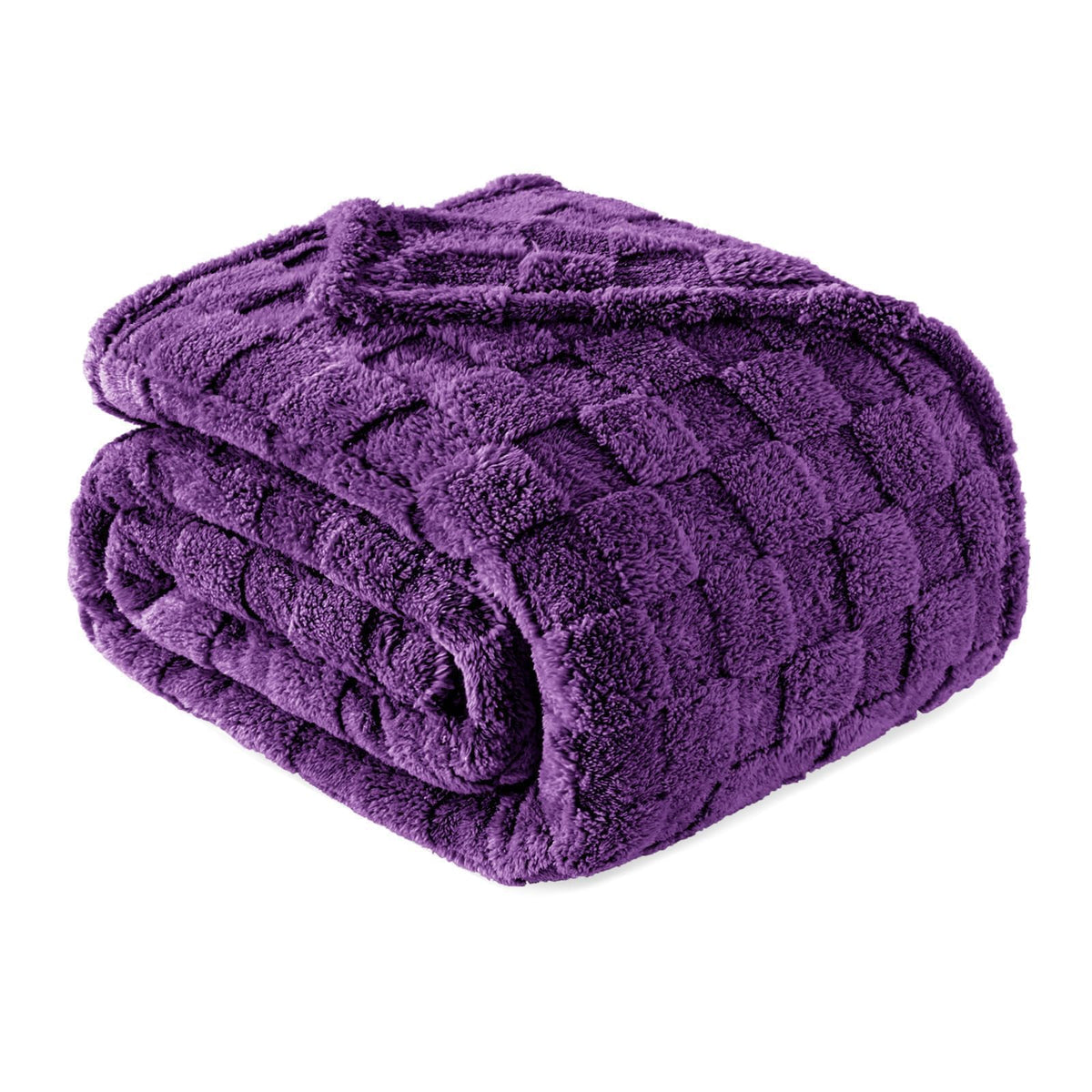 Exclusivo Mezcla 3D Checkered Fleece Throw Blanket for Couch, Ivory