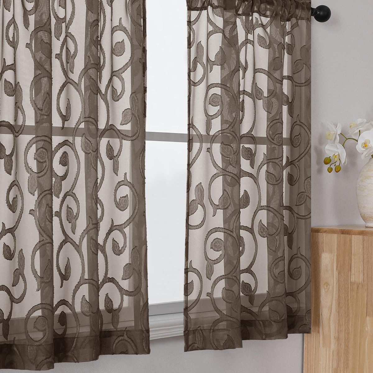 OWENIE Furman Ivory Sheer Curtains 84 inches Long for Bedroom Living Room 2 Panels Set, Jacquard Clip Light Filtering Semi Sheer Curtain Rod Pocket Window Drapes, 2 Pcs Each 40 W 84 L