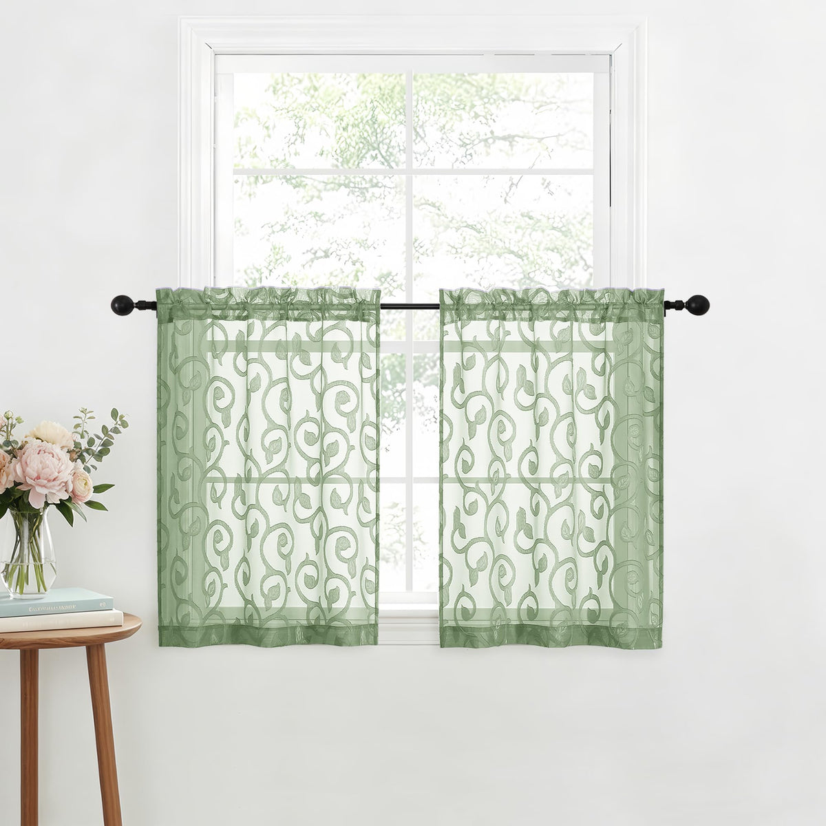 OWENIE Furman Ivory Sheer Curtains 84 inches Long for Bedroom Living Room 2 Panels Set, Jacquard Clip Light Filtering Semi Sheer Curtain Rod Pocket Window Drapes, 2 Pcs Each 40 W 84 L