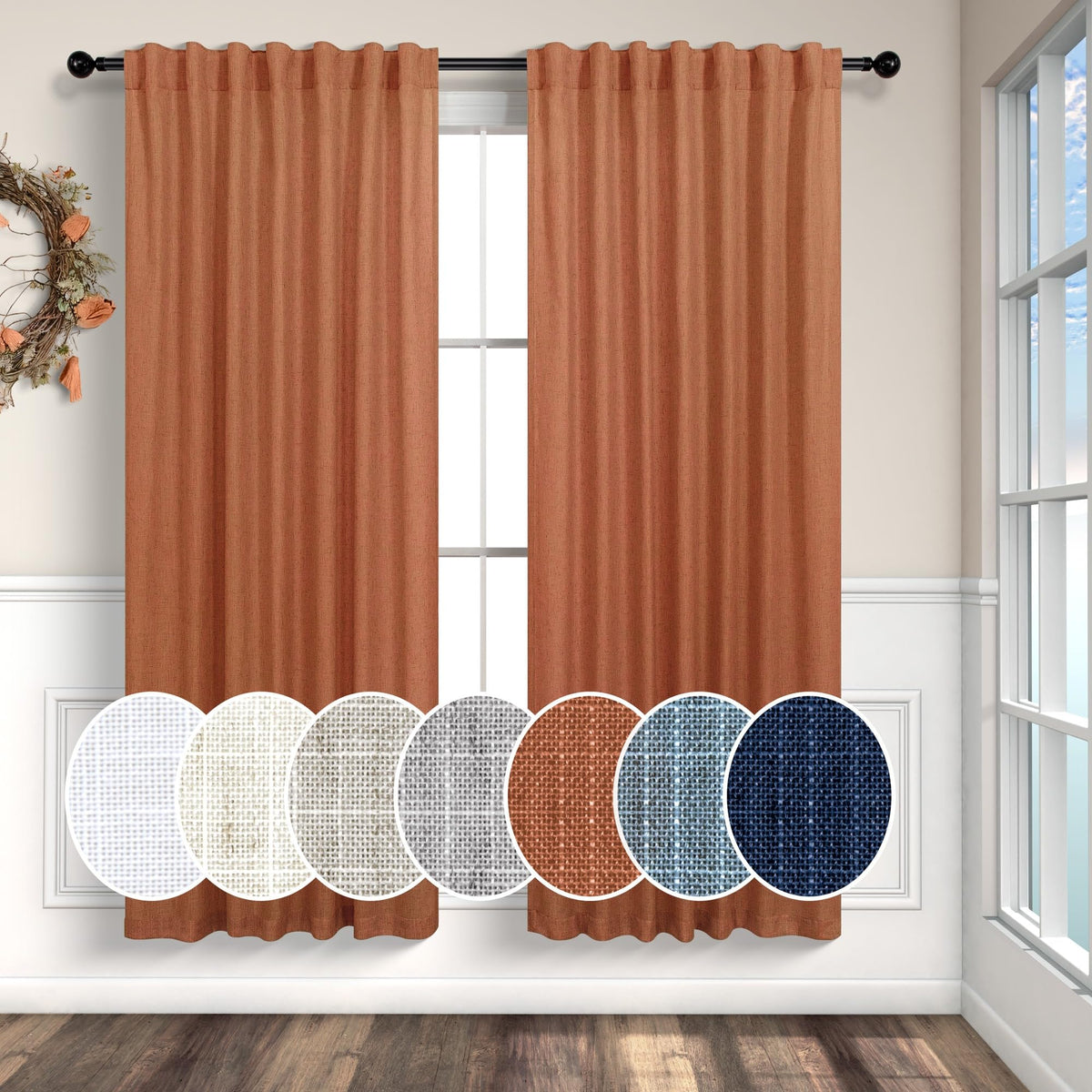 Natural Linen Back Tab Curtains 84 Inch Length for Living Room 2 Panel Pocket Drape Light Filtering Semi Sheer Neutral Country Rustic Farmhouse Boho Curtain Bedroom Muslin Look Ivory Cream Colored