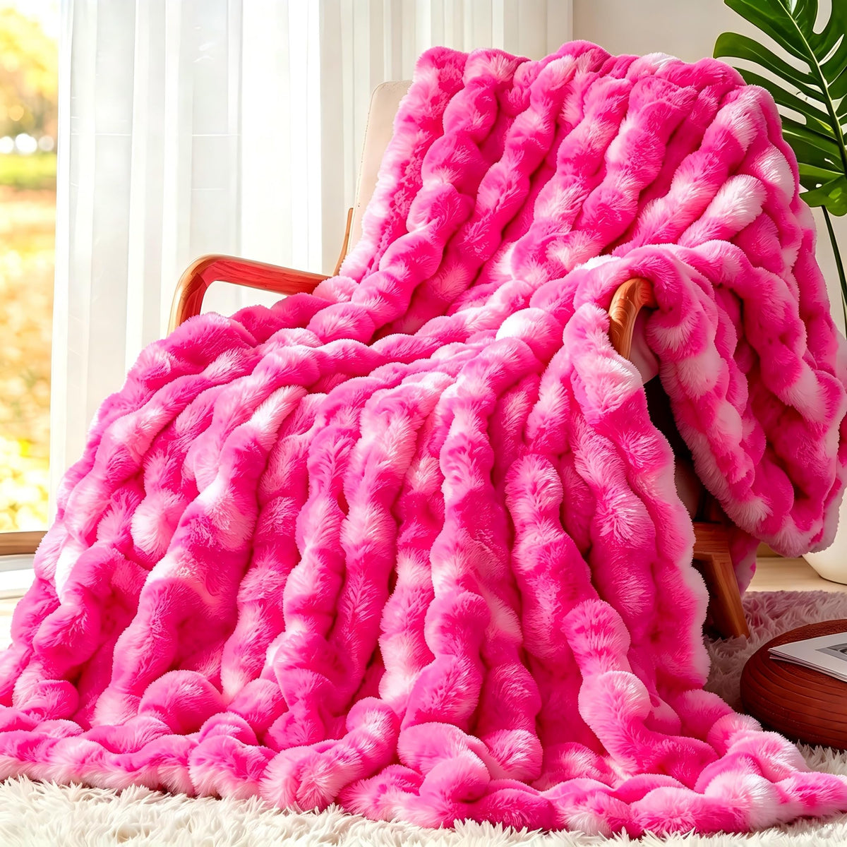 Touchat Luxury 1000GSM Faux Rabbit Fur Throw Blanket, Super Heavy Warm Cozy Blankets for Couch Bed Sofa, Bubble Plush Fuzzy Elegant Soft Mink Blanket for Mom Living Room Bedroom, Cream White