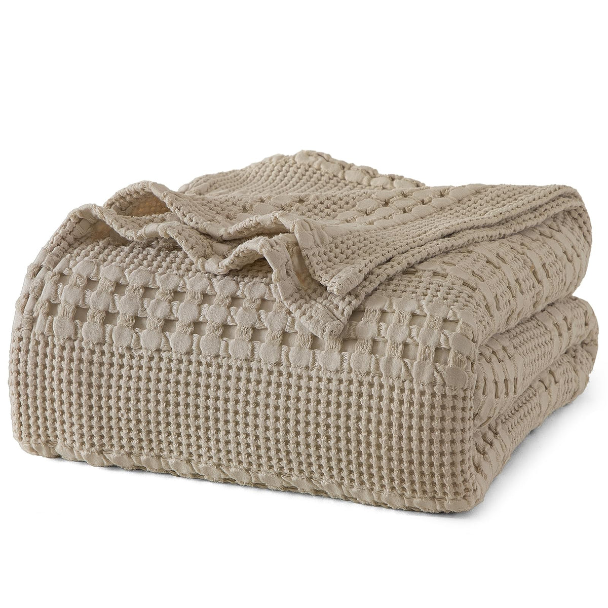 PHF Lightweight 100% Cotton Waffle Throw Blanket for Couch, Light Taupe