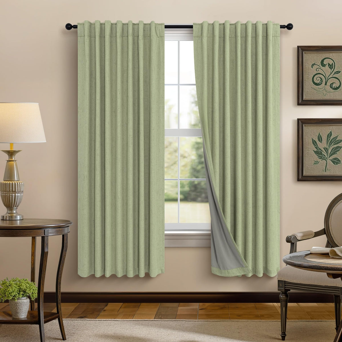 100% Blackout Curtains 84 Inch Length 2 Panels Set Neutral Boho Linen Farmhouse for Bedroom Windows Living Room Darkening Thermal Insulated Drapes Natural Cream Ivory 7ft Long Back Tab Pleated Pocket