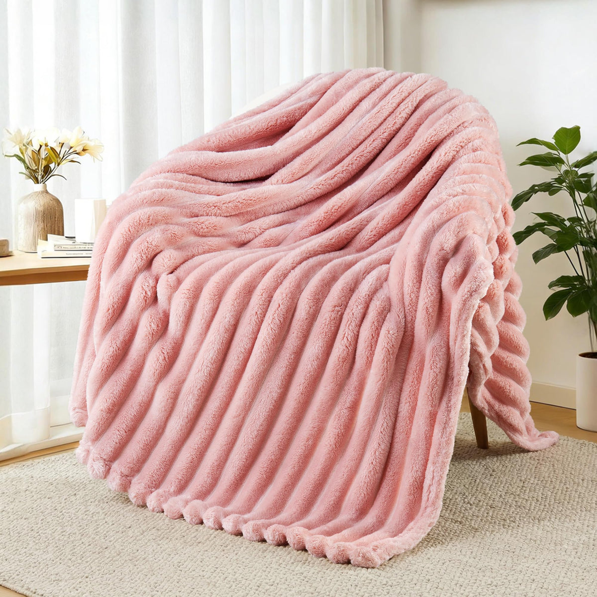 Exclusivo Mezcla Striped Fleece Throw Blanket for Couch, Sofa, Bed, 50"x60"