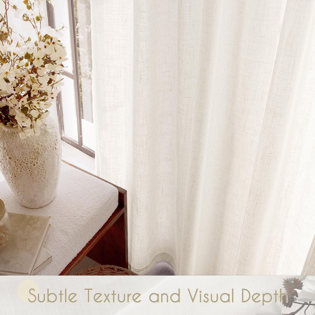 96 inch Long Linen Curtains 2 Panels for Living Room Back Tab Cream Ivory Light Filtering Semi Sheer Curtain 96 inches Long Boho Farmhouse Rustic Linen Drapes Floor to Ceiling Length 8 FT