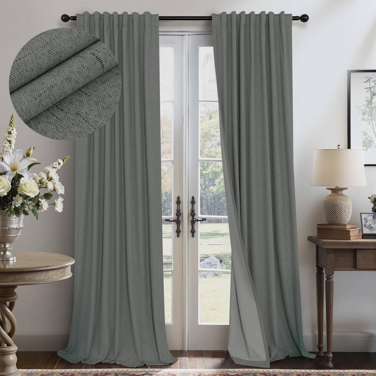 100% Blackout Curtains 84 Inch Length 2 Panels Set Neutral Boho Linen Farmhouse for Bedroom Windows Living Room Darkening Thermal Insulated Drapes Natural Cream Ivory 7ft Long Back Tab Pleated Pocket
