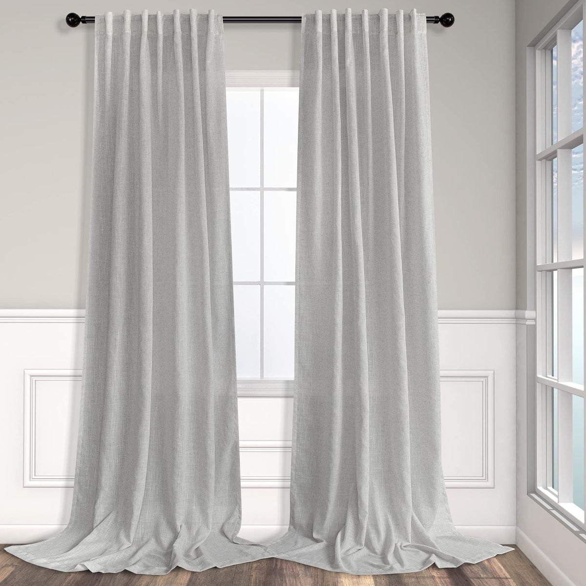 Natural Linen Back Tab Curtains 84 Inch Length for Living Room 2 Panel Pocket Drape Light Filtering Semi Sheer Neutral Country Rustic Farmhouse Boho Curtain Bedroom Muslin Look Ivory Cream Colored