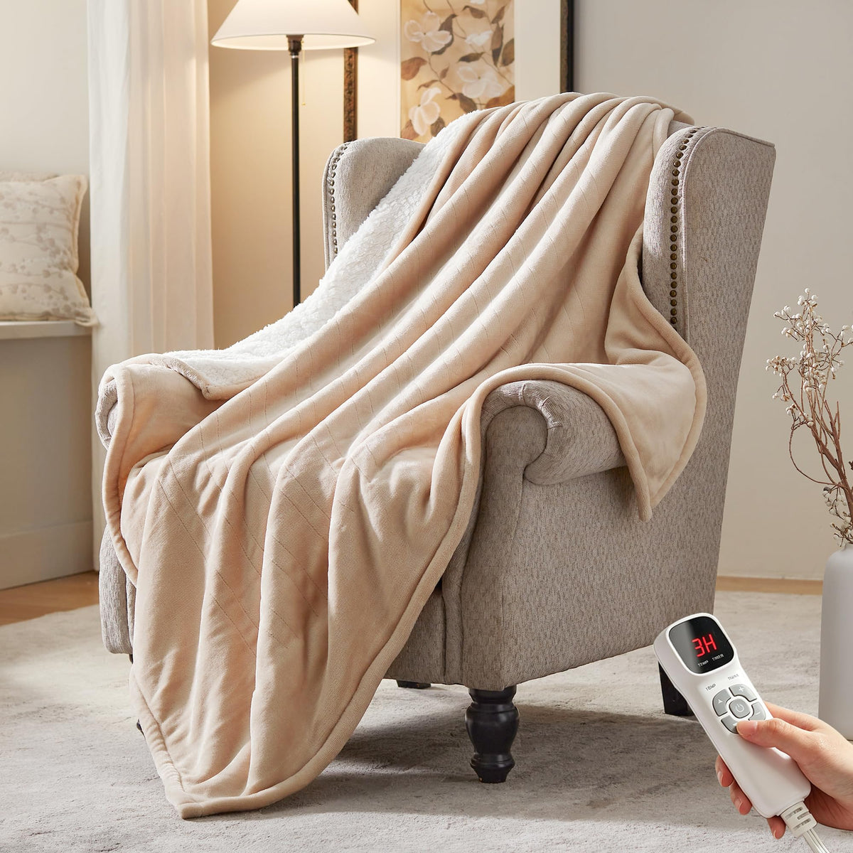 Electric Heated Blanket,50"x60" Heating Throw Flannel London Grey