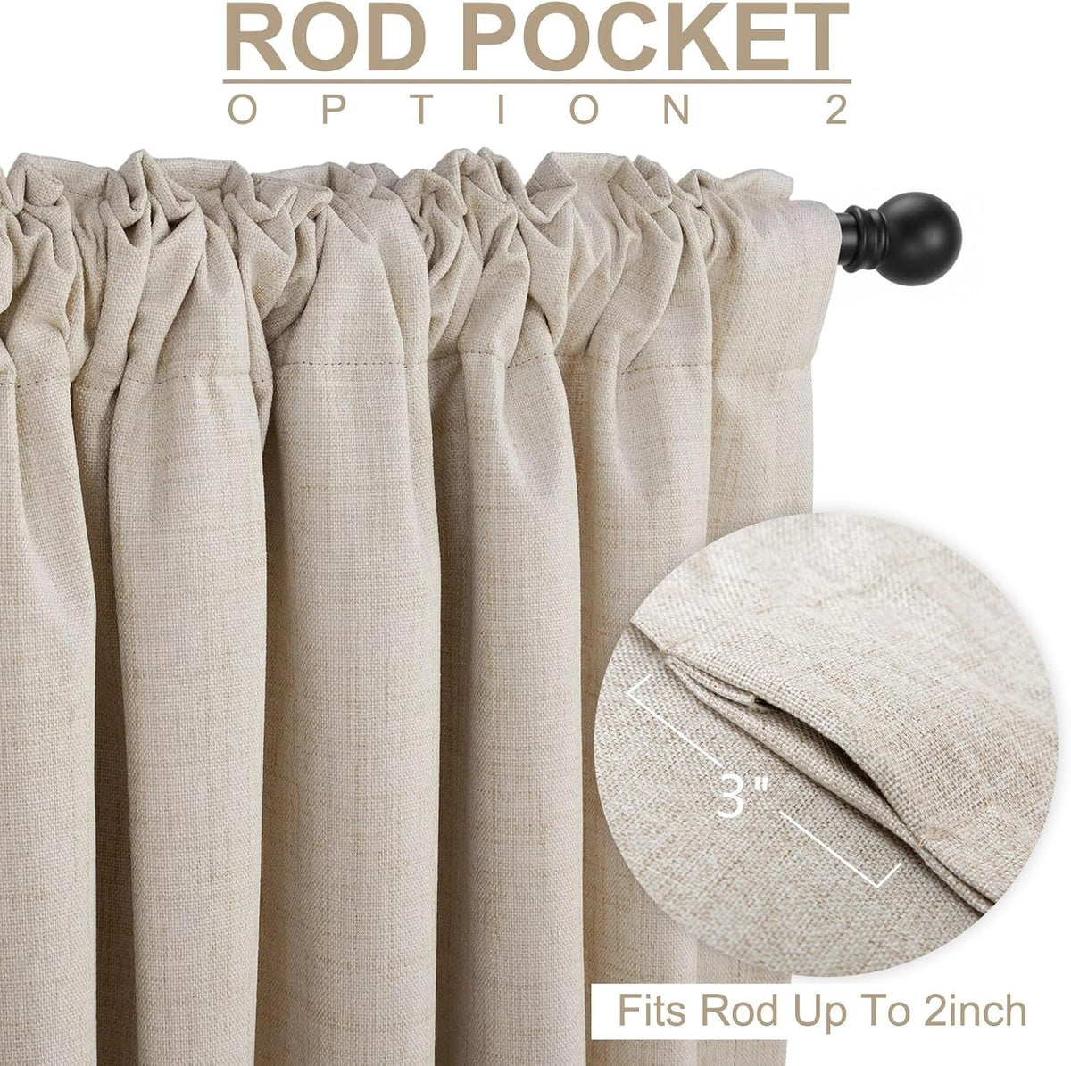 Linen Total Blackout Curtains for Bedroom Living Room 84 Inch, Cream
