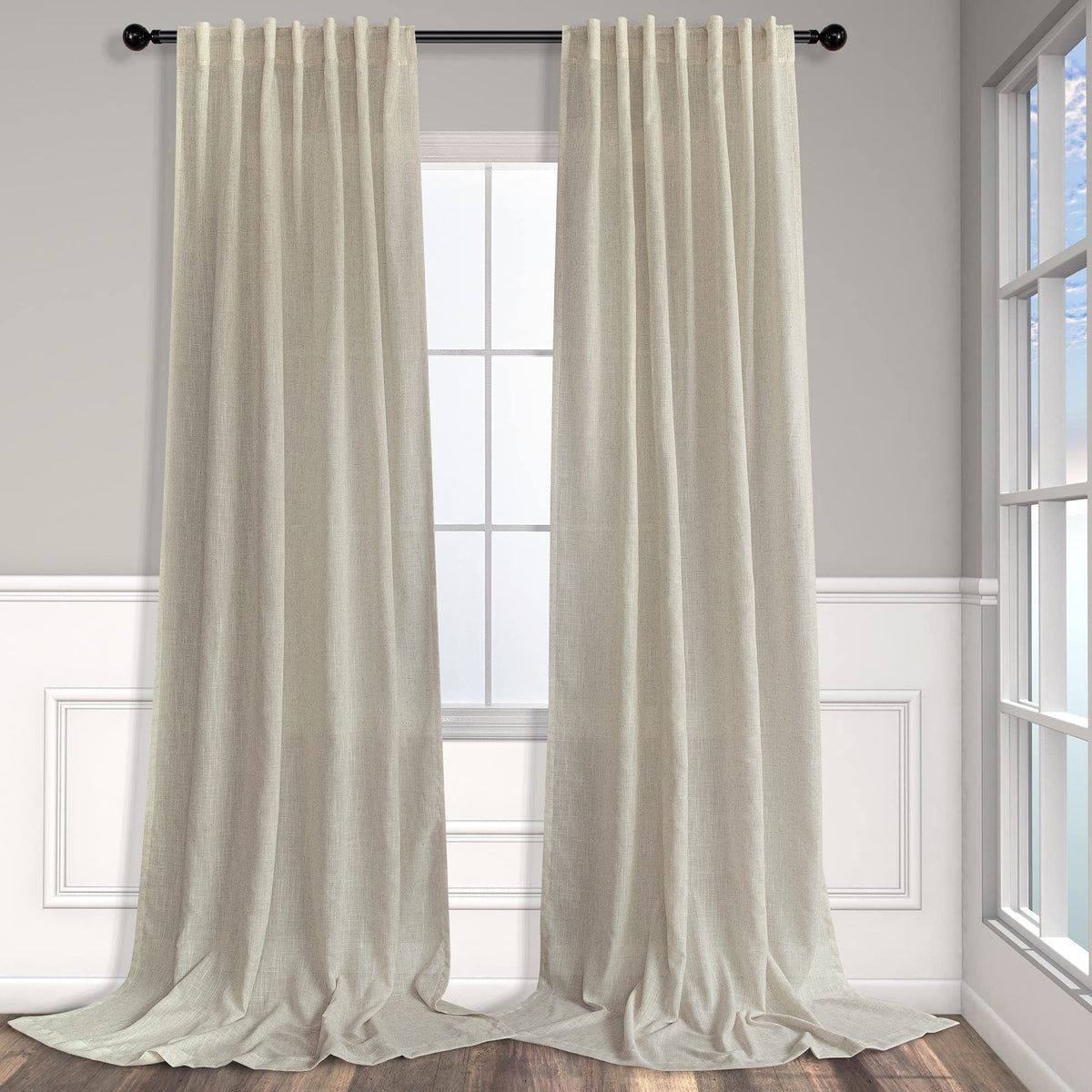 Natural Linen Back Tab Curtains 84 Inch Length for Living Room 2 Panel Pocket Drape Light Filtering Semi Sheer Neutral Country Rustic Farmhouse Boho Curtain Bedroom Muslin Look Ivory Cream Colored