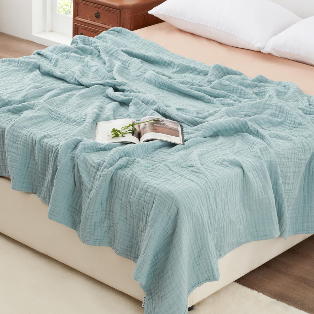 Love's cabin 100% Cotton Muslin Blanket, 6 Layer Lightweight Breathable Gauze Throw Blanket 50 x 60 Inches, Soft All Season Blanket for Couch, Bed, Sofa, Beige