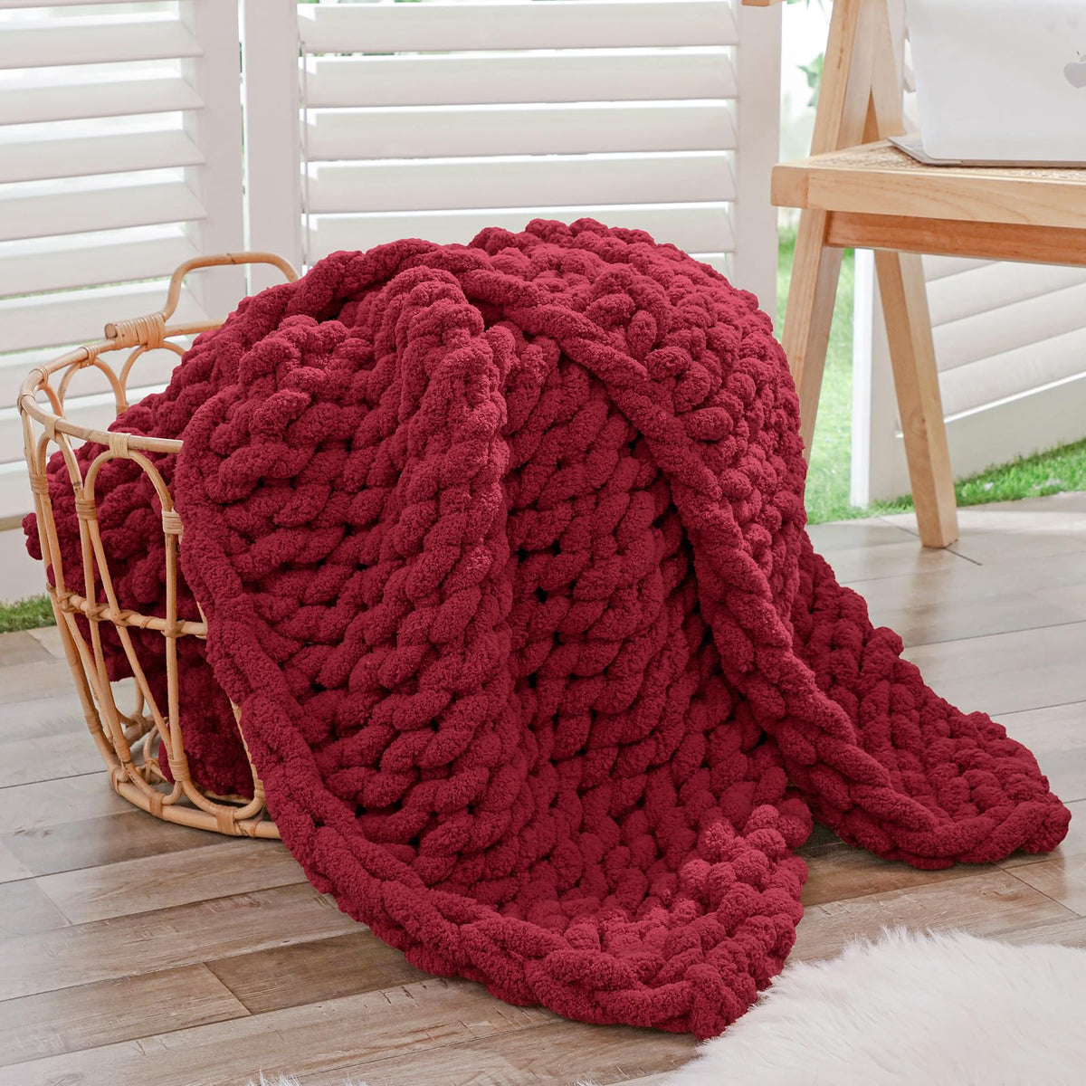 Bigacogo Chunky Knit Throw Blanket for Couch, 40x60 inches, Beige