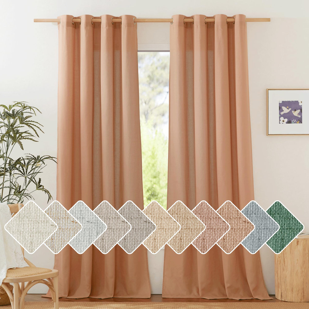 NICETOWN Natural Linen Curtains 84 inch Long 2 Panels Set, Grommet Top Thick Linen Burlap Semi Sheer Vertical Drapes Privacy Assured with Light Filtering for Bedroom/Living Room, W55 x L84