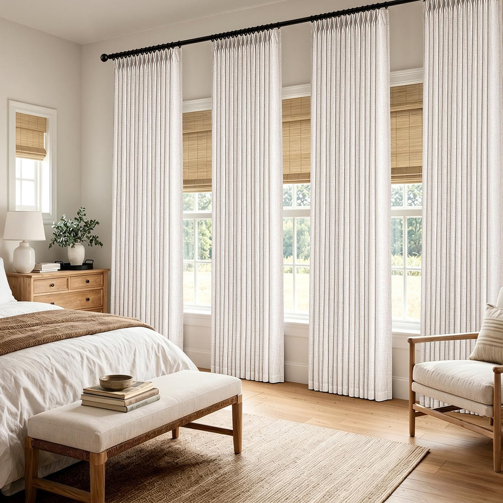 MIULEE 4 Panels Set Pinch Pleated Linen Curtains 90 Inches Long Natural