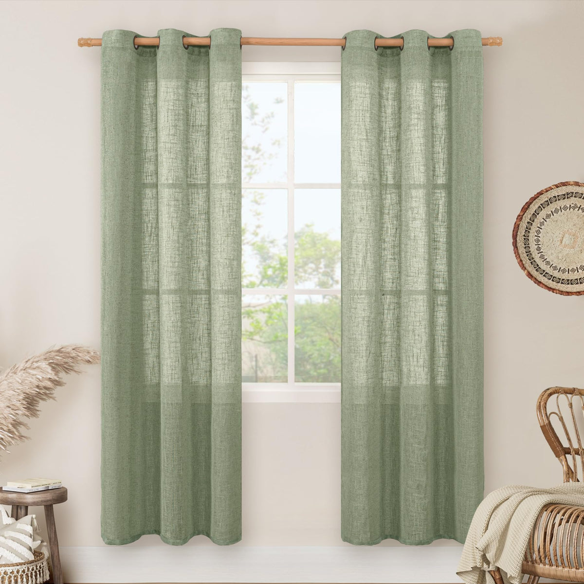 LAMIT Cream Ivory Linen Semi Sheer Curtains 84 inch Length for Bedroom