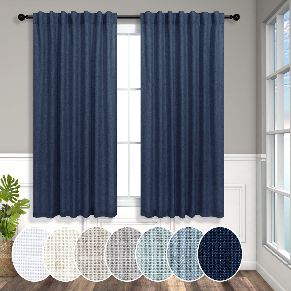 Natural Linen Back Tab Curtains 84 Inch Length for Living Room 2 Panel Pocket Drape Light Filtering Semi Sheer Neutral Country Rustic Farmhouse Boho Curtain Bedroom Muslin Look Ivory Cream Colored
