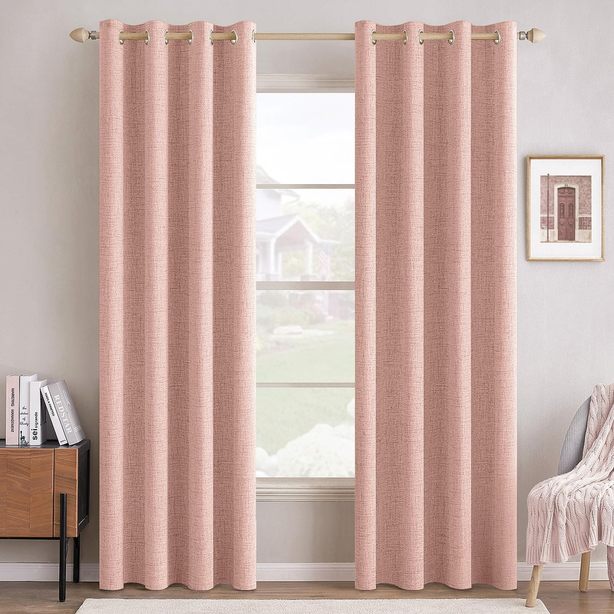 MIULEE 100% Blackout Linen Curtains for Bedroom 52x84 Inches Dusty Blue