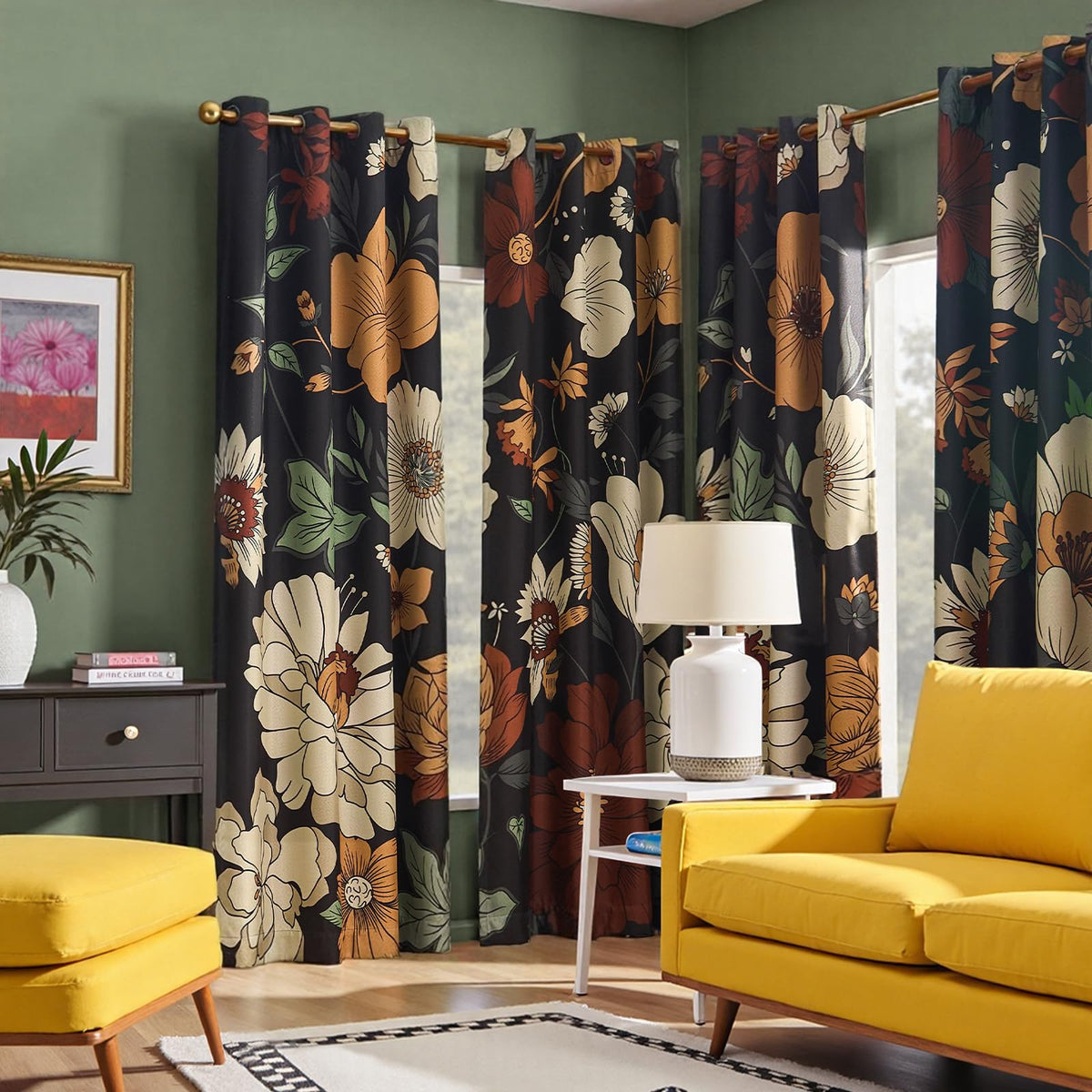 jinchan Beige Boho Floral Blackout Curtains 84 Inch Grommet 4 Panels