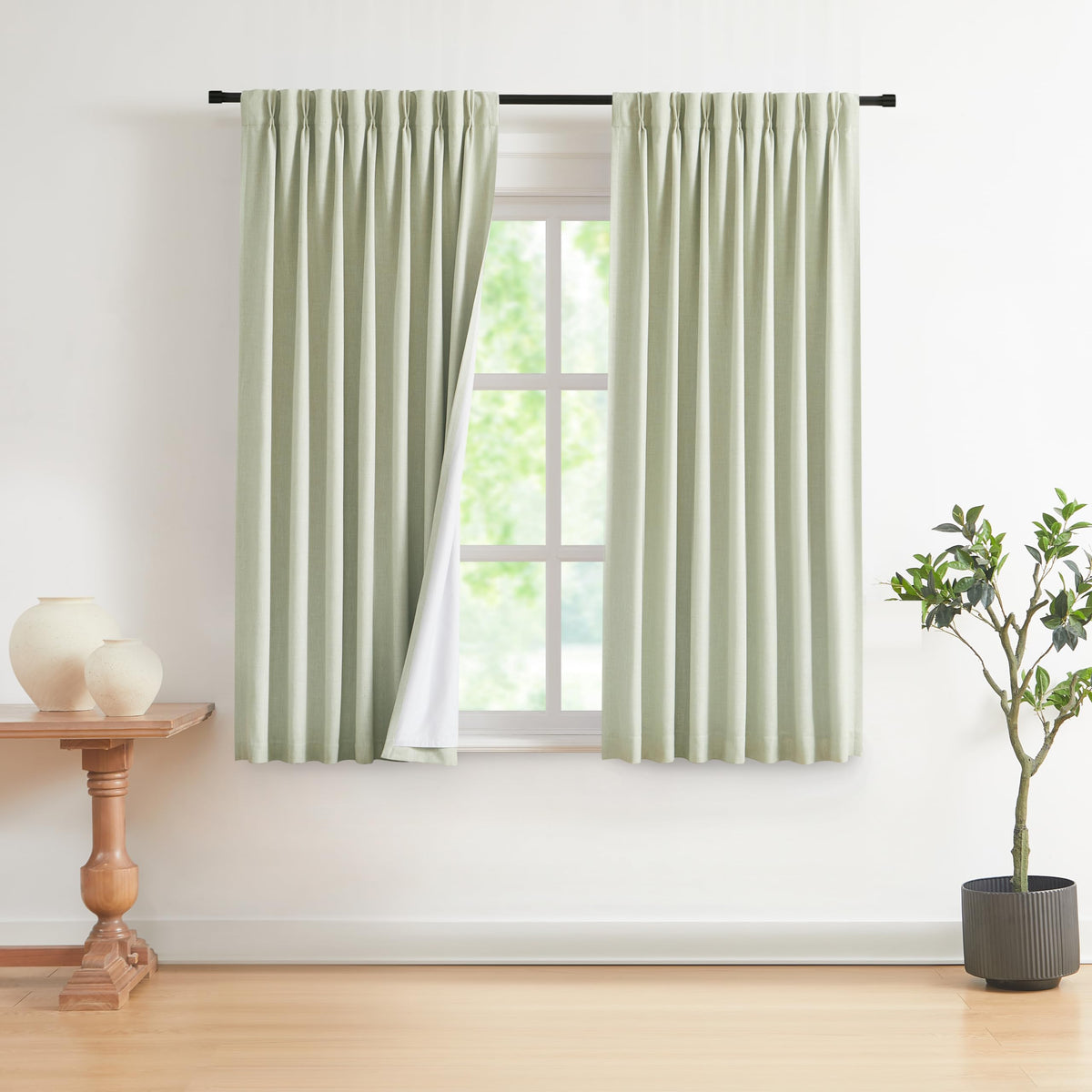 Vision Home Pinch Pleated Full Blackout Curtains Linen Blended Room Darkening Window Curtains 84 inch for Living Room Bedroom Thermal Insulated Pinch Pleat Drapes with Hooks 2 Panel 40"Wx84"L,Blue Fog