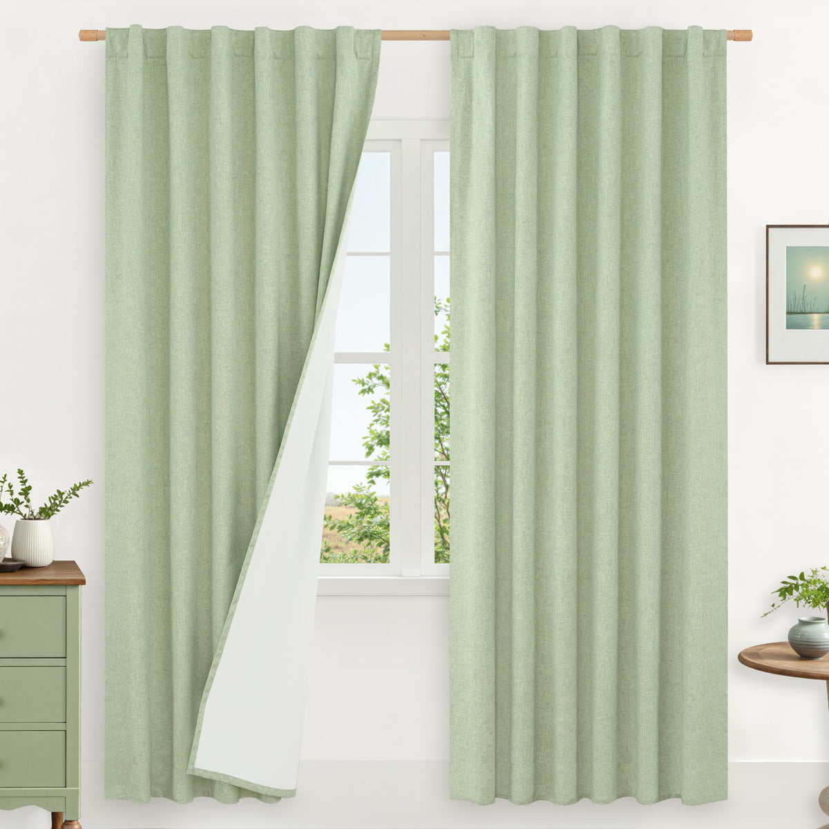 LAMIT 100% Blackout Short Linen Curtains for Cafe 40 Inch Length, Ivory