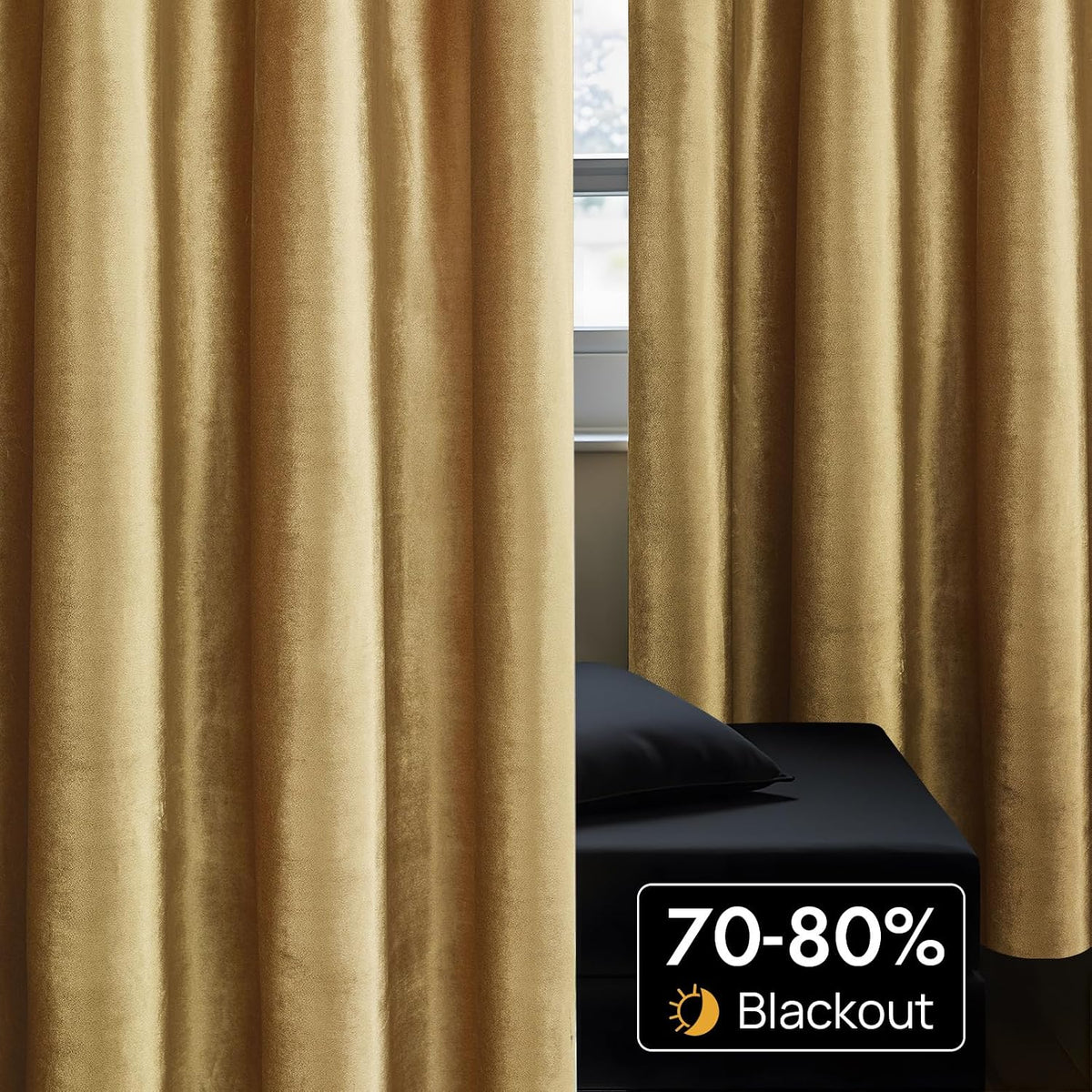 BULBUL Velvet Gold Grommet Blackout Curtains 84 inch Length for Living Room