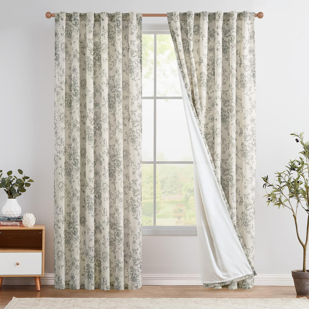 jinchan Vintage Floral Linen Curtains 84 Long for Living Room 2 Panels