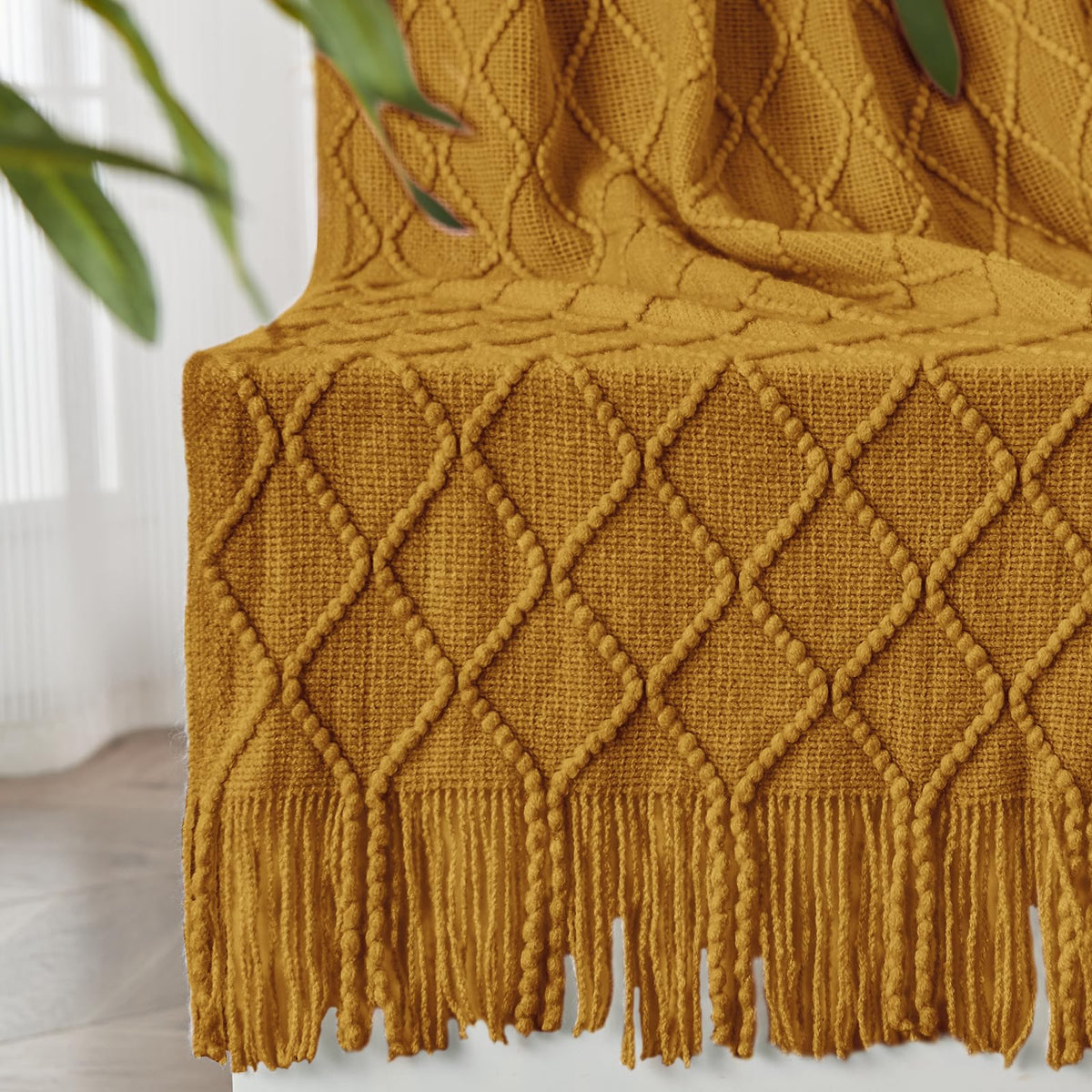 inhand Off White Knitted Throw Blanket for Couch and Bed, 50"x60"